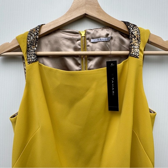 T Tahari Mustard Mini Dress with Embellished Shoulders - Picture 2 of 8